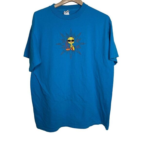 Vtg 90s Looney Tunes Tweety Bird T Shirt Bright Blue Embroidered XL - Picture 1 of 7